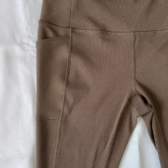 RBX High Rise Ribbed Brown Leggings Stretch Athletic Yoga Pants w/ Pockets M - Picture 3 of 4